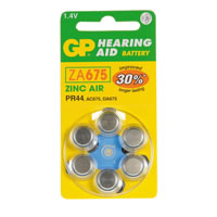 GP Batteries GPZA675 D6 PR44 Zinc Air Hearing Aid Battery. Pack of 6